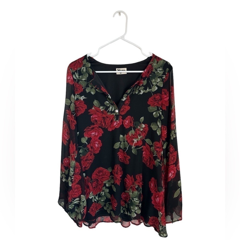Show Me Your Mumu Floral Rose Long Sleeve Blouse Flowy Size Medium